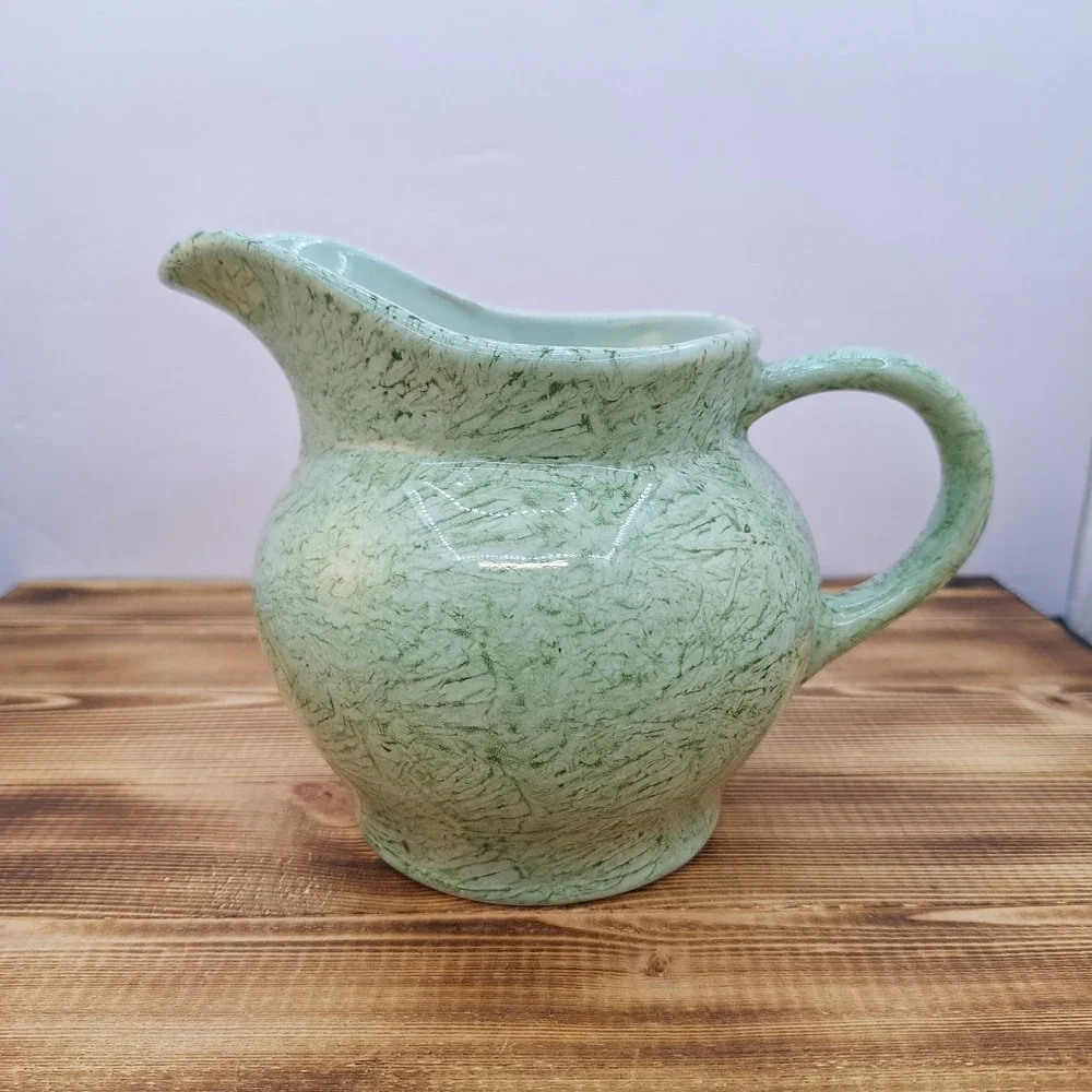 Green Spongeware Glazed‎ Pottery Creamer Pitcher Small 5